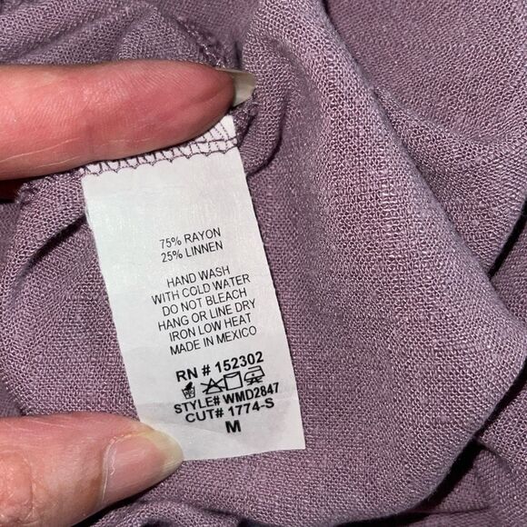 Wasabi+Mint Rayon Linen Puff Sleeve Cut Out Mini Swing Dress Purple NWT Medium - Picture 5 of 7